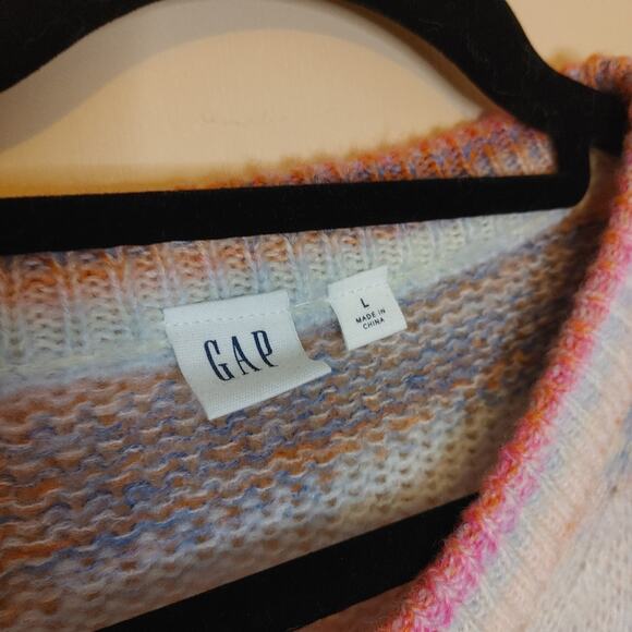 GAP Size Large Pink Striped Acrylic Nylon Sweater Soft Kawaii Pastel Purple Fuzz - Picture 9 of 9